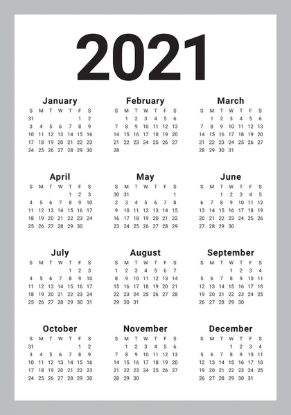 Jahr 2021 Kalendervektordesign Vorlage Einfaches Und Sauberes Design — Stockvektor