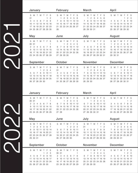 Year 2021 2022 Calendar Vector Design Template Simple Clean Design — Stock Vector