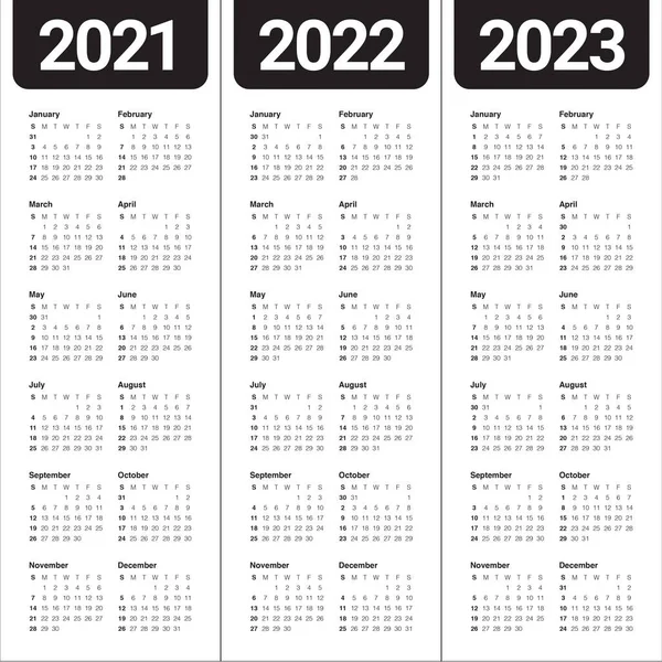 Rok 2021 2022 2023 Kalendář Vektor Design Šablona Jednoduchý Čistý — Stockový vektor