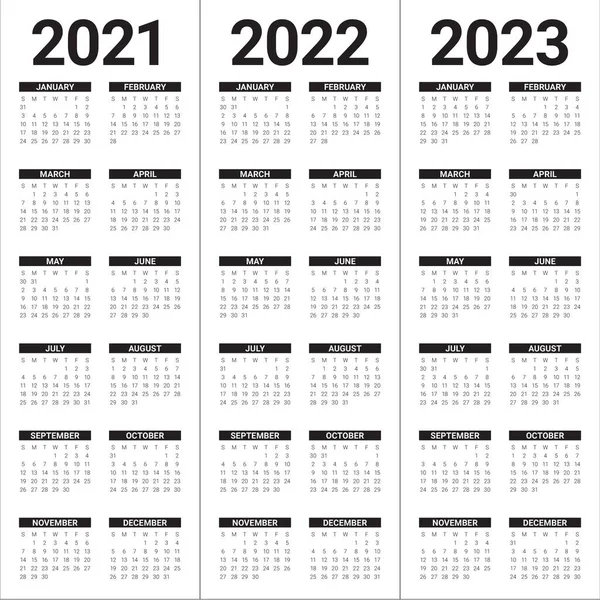 Año 2021 2022 2023 Plantilla Diseño Vectores Calendario Diseño Simple — Archivo Imágenes Vectoriales