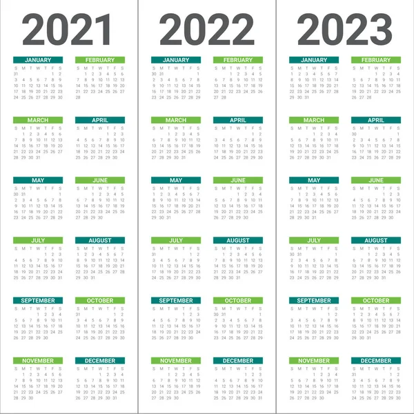 2021 2022 2023日历向量设计模板 简洁明了 — 图库矢量图片