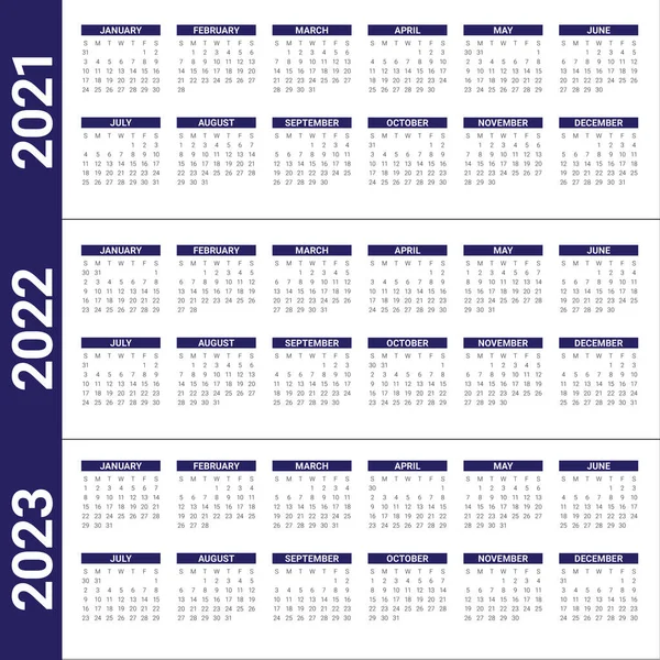 2021 2022 2023 Календар Векторний Дизайн Шаблон Простий Чистий Дизайн — стоковий вектор