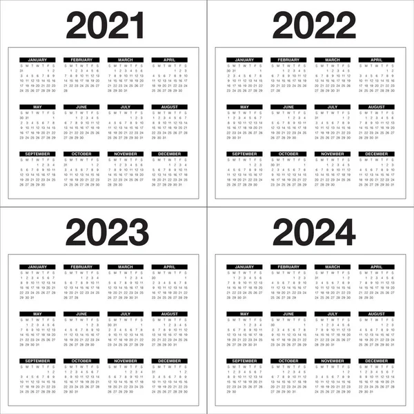 2021 2022 2023 2024 Kalender Vektor Design Mall Enkel Och — Stock vektor