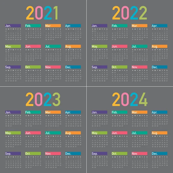 2021 2022 2023 2024 Modelo Design Vetor Calendário Design Simples — Vetor de Stock