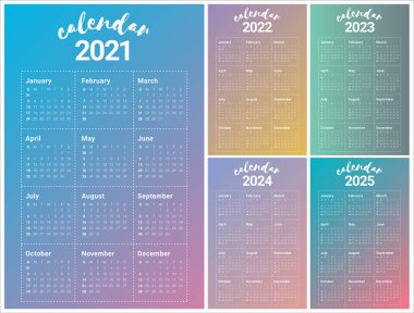 Yıl 2021 2022 2023 2024 Takvim vektör tasarım şablonu, basit ve temiz tasarım