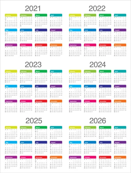 Yıl 2021 2022 2023 2024 2025 2026 Takvim Vektör Tasarım Vektör Grafikler