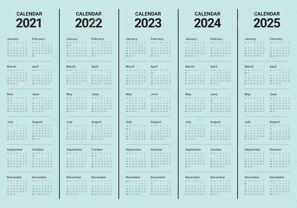 Año 2021 2022 2023 2024 2025 Plantilla De Diseño De Vectores Calendario