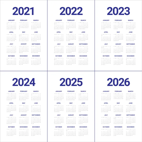 Year 2021 2022 2023 2024 2025 2026 Calendar Vector Design — Stock Vector