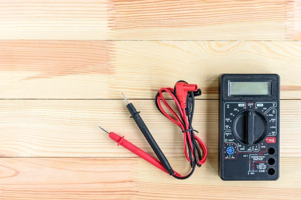 Electrical Equipment Tools Wooden Table Copy Space — Stock Photo, Image