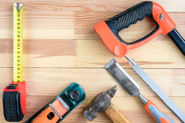 Construction Tools Wooden Background — Stock Photo, Image