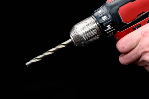 Electrical Screwdriver Drill Isolated Black Background — Stock Photo, Image