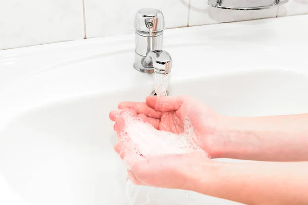 Hygiene Cleaning Hands Washing Hands Soap Faucet Water — Stock Photo, Image
