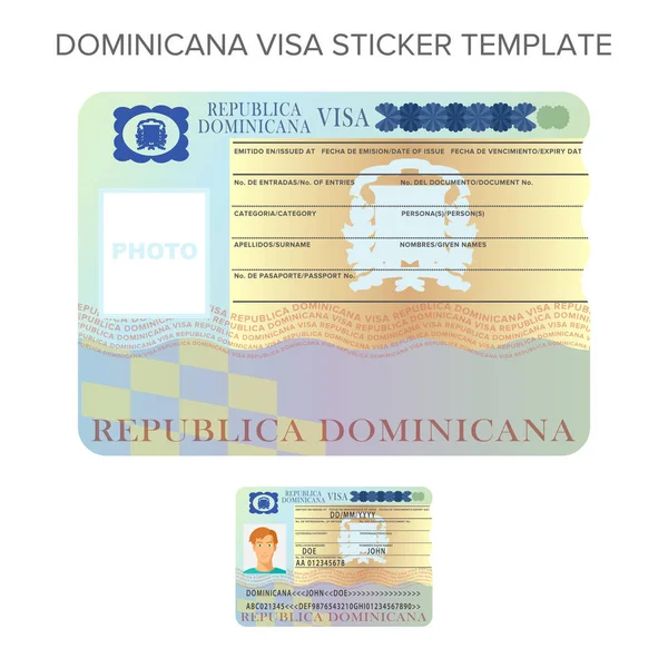 Vector Dominicana Visa Pasaporte Internacional Plantilla Etiqueta Engomada Estilo Plano — Vector de stock