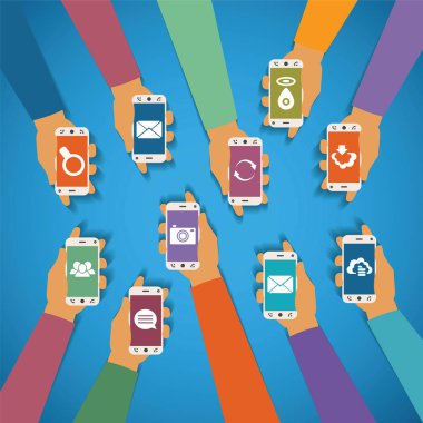 vektör kavramı, sosyal ağ ve içerik arama messenger sohbet bulut depolama posta gps fotoğraf gibi modern mobil kablosuz teknolojisi