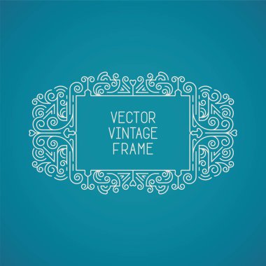 Tek vektör çerçeve metin, monogram ya da mono çizgi stili piktogram çiçek vintage