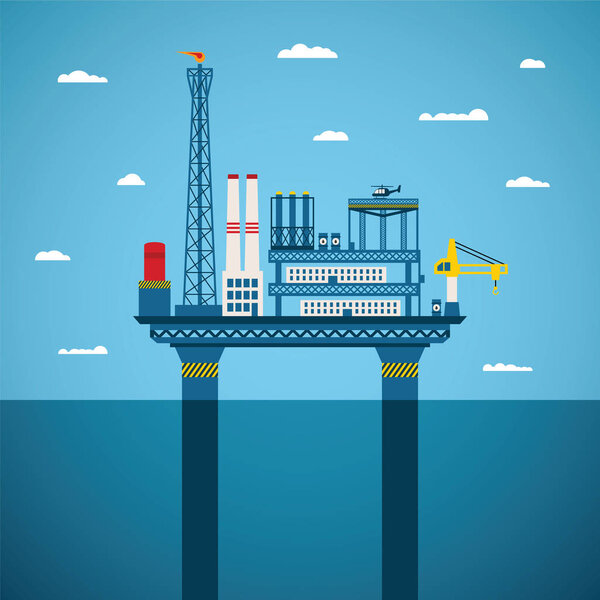 Vector concept of oil and gas offshore industry with stationary platform