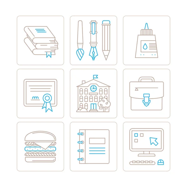 Conjunto Iconos Conceptos Educación Vectorial Estilo Línea Delgada Mono — Vector de stock