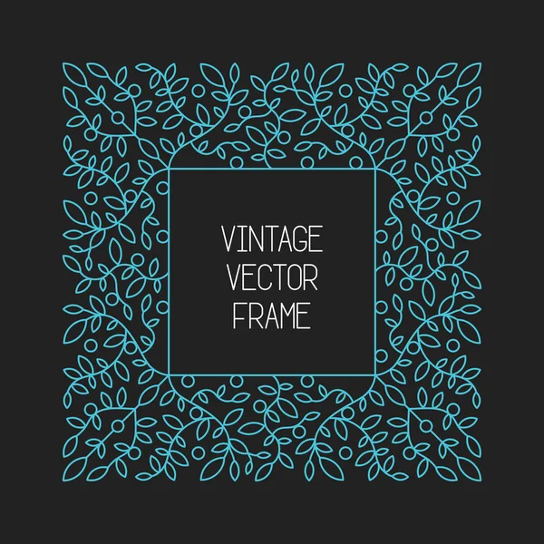 Vector Vintage Floral Frame Black Background Mono Thin Line Style — Stock Vector