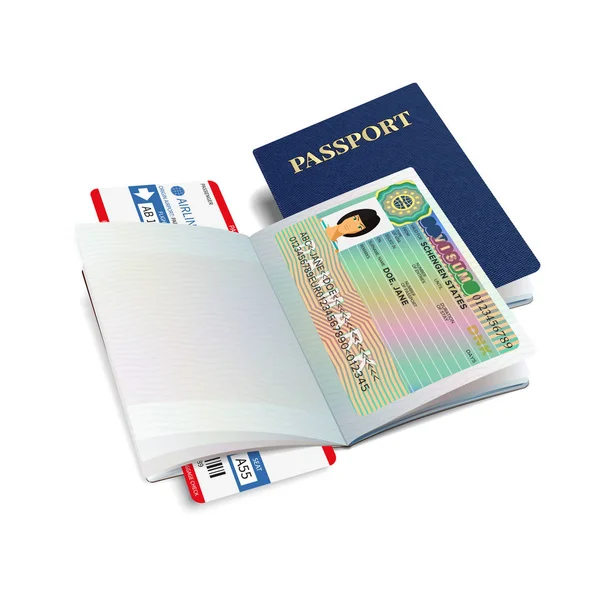 Passeport International Vectoriel Avec Vignette Visa Danemark — Image vectorielle