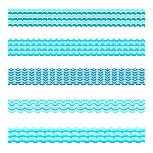 Seamless Blue Water Wave Vector Tiles Set — Stock Vector