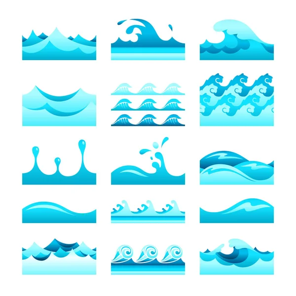 Vector Seamless Gradient Blue Water Wave Tiles Set — Stock Vector