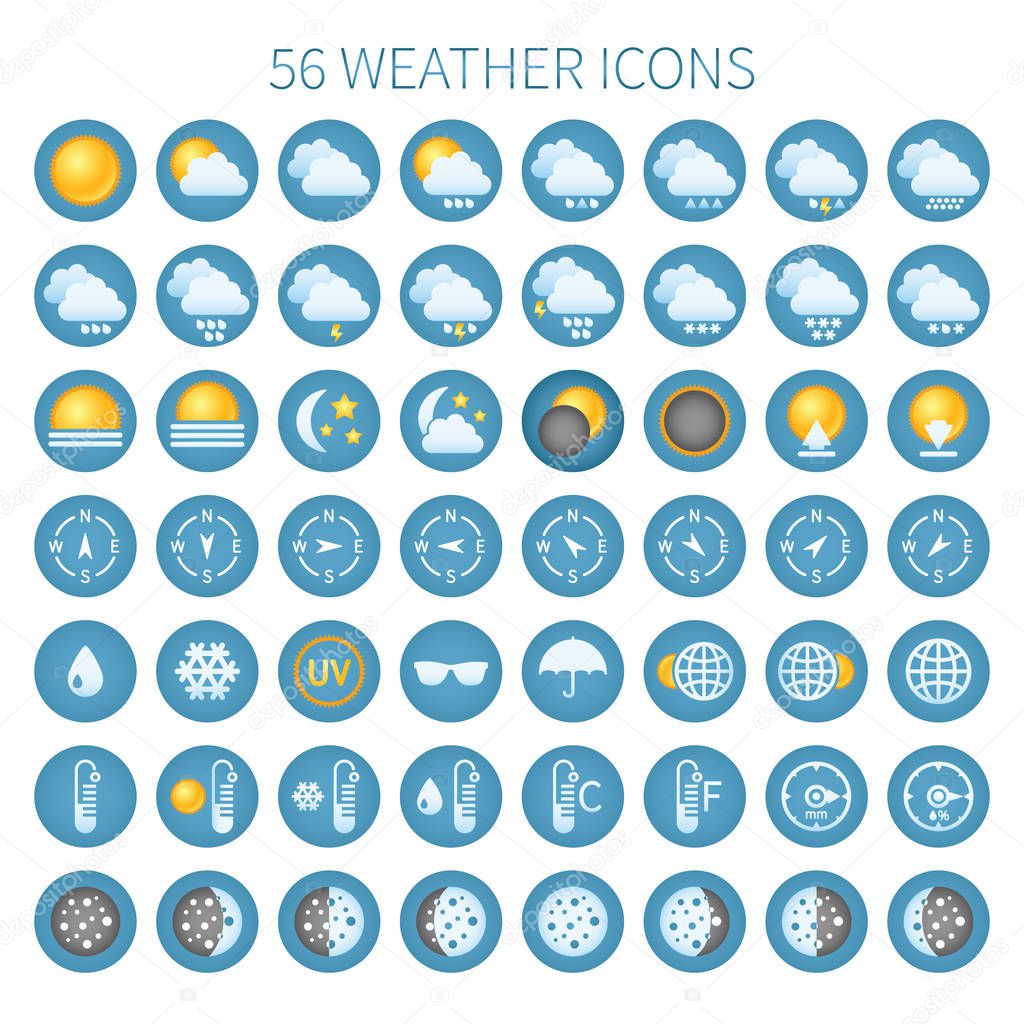Vector weather icon set for widgets and sites.