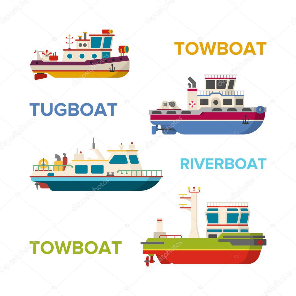 Vector sea or river boats set in flat style