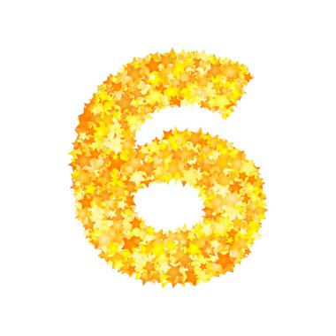 Yazı tipi, rakamı 6 vektör sarı yıldız