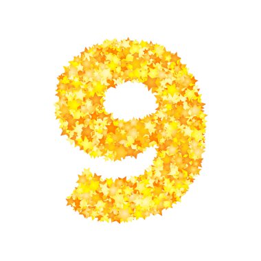 Yazı tipi, rakamı 9 vektör sarı yıldız