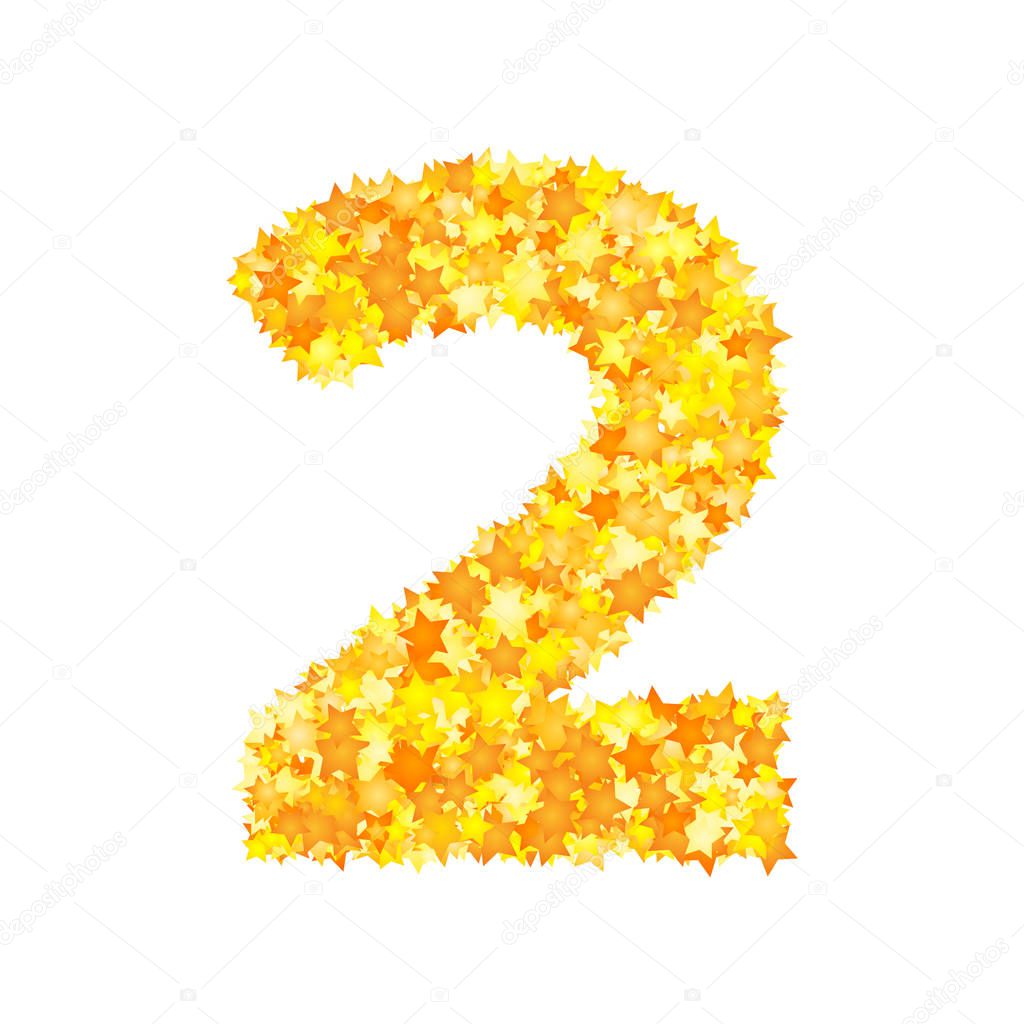 Vector yellow stars font, numeral 2