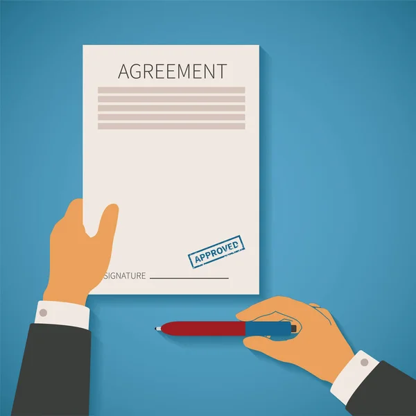 Διάνυσμα Έννοια Της Συμφωνία Επιχείρηση Συμφωνία Σφραγίδα Χαρτί Και Στυλό — Διανυσματικό Αρχείο