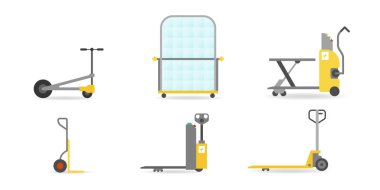 Düz stil vektör palet krikolar ve taşıma arabaları ayarla