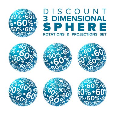Vektör 3d Christmas mavi ve beyaz 60 yüzde indirim topu rotasyonlar ve projeksiyonlar ayarla