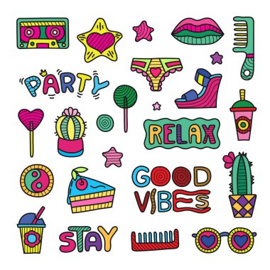 Vektör doodle girly clipart lineart öğeleri ayarla