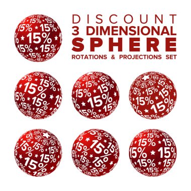 3D Noel kırmızı ve beyaz 15 yüzde indirim topu rotasyonlar ve projeksiyonlar koymak vektör