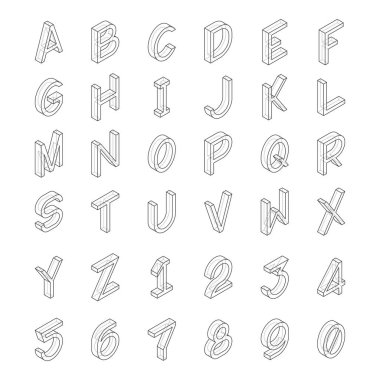 Vektör hat sanat şeffaf alfabesinde izometrik stili.