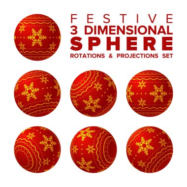 Vektör 3d Christmas kırmızı ve altın top rotasyonlar ve projeksiyonlar seti
