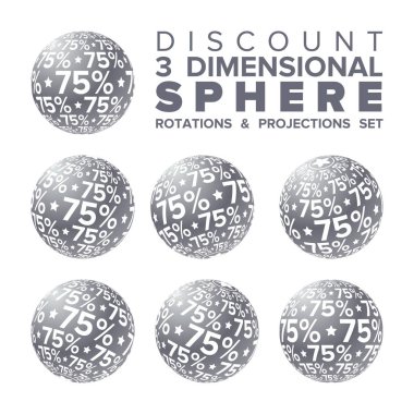 3D Christmas gümüş vektör ve yüzde 75 indirim topu rotasyonlar ve projeksiyonlar seti beyaz