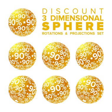 3D Noel altın ve beyaz 90 yüzde indirim topu rotasyonlar ve projeksiyonlar koymak vektör