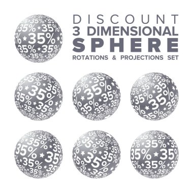 3D Christmas gümüş vektör ve yüzde 35 indirim topu rotasyonlar ve projeksiyonlar seti beyaz
