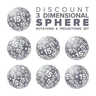 3D Christmas gümüş vektör ve yüzde 15 indirim topu rotasyonlar ve projeksiyonlar seti beyaz