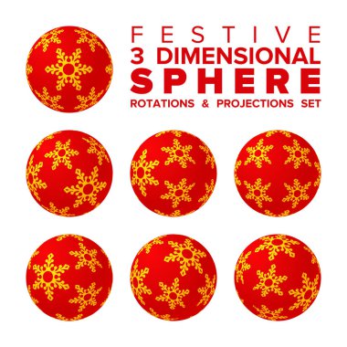Vektör 3d Christmas kırmızı ve altın top rotasyonlar ve projeksiyonlar seti