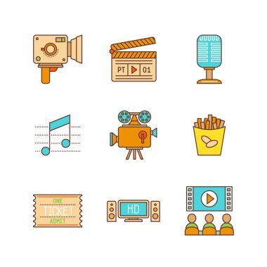 Vektör en az lineart düz sinema Icon set
