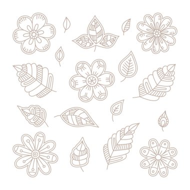 Vektör vintage çiçek tasarım öğeleri mono çizgi stili ayarla