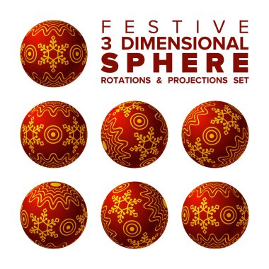 Vektör 3d Christmas kırmızı ve altın top rotasyonlar ve projeksiyonlar seti