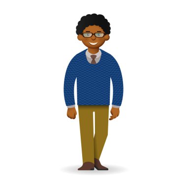 Kazak ve gömlek poz arsız Afrika adam. İleri yürüyüş.