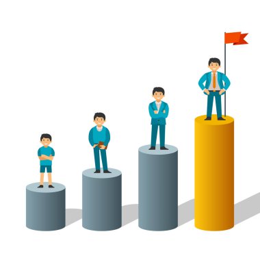 Ayağı düz stil olarak ayakta adam kariyer ve emelleri vektör konseptiyle