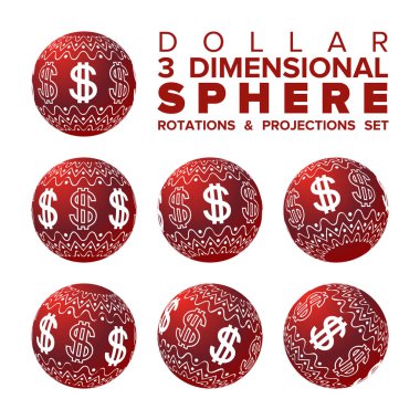 3D Christmas kırmızı ve beyaz doları topu rotasyonlar ve projeksiyonlar vektör ayarla