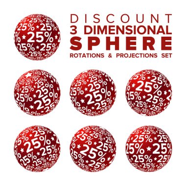 3D Noel kırmızı ve beyaz %25 indirim topu rotasyonlar ve projeksiyonlar koymak vektör