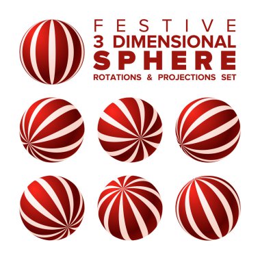 Vektör 3d Christmas kırmızı ve beyaz topu rotasyonlar ve projeksiyonlar seti
